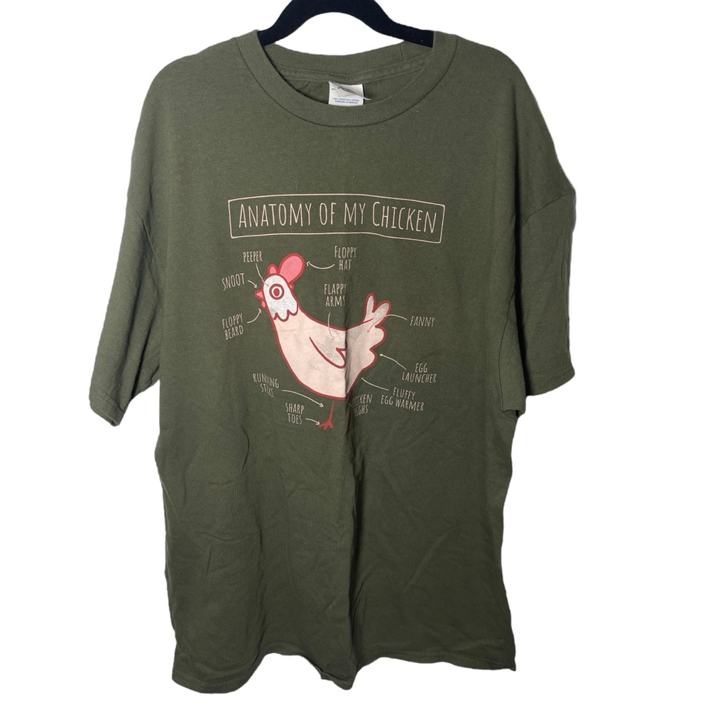 Green Graphic T-Shirt - Anatomy of My Chicken size L